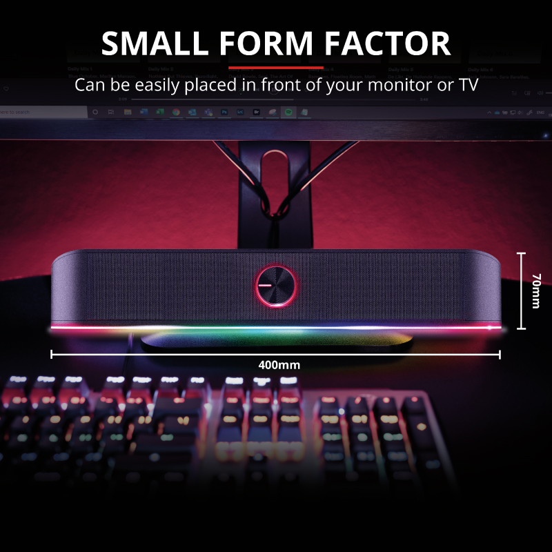 Trust GXT 619 RGB LED Soundbar Trust Thorne, Stereo soundbar Illuminated, space-saving design - Image 3