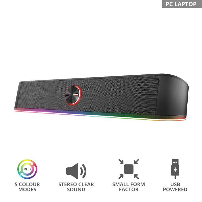 Trust GXT 619 RGB LED Soundbar Trust Thorne, Stereo soundbar Illuminated, space-saving design - Image 4
