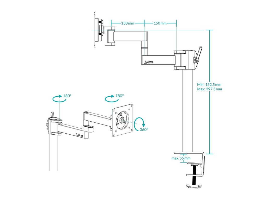 Arctic X1 nosač za monitoredesk mount monitor armhorizontalno podešavanje - Image 4