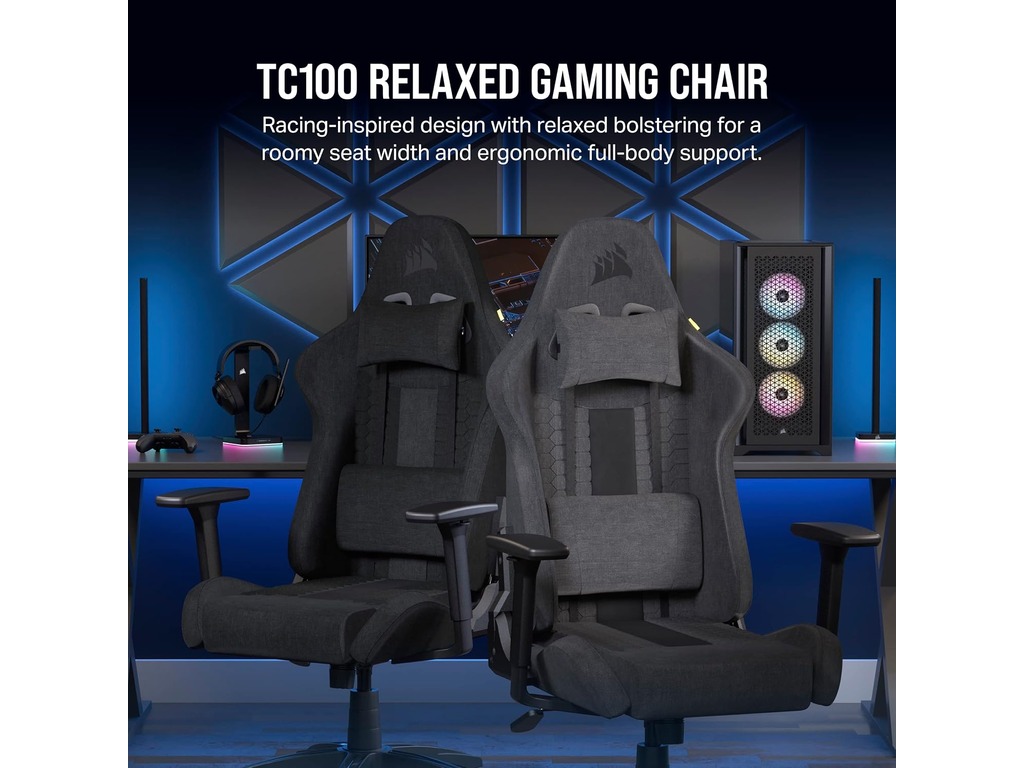 Corsair TC100 Gaming ChairRelaxed, Fabric Black/Grey120kg - Image 3