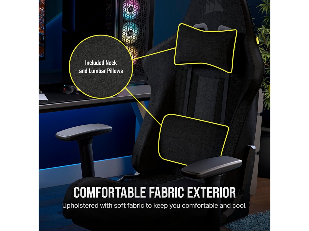Corsair TC100 Gaming ChairRelaxed, Fabric Black/Grey120kg - Image 4
