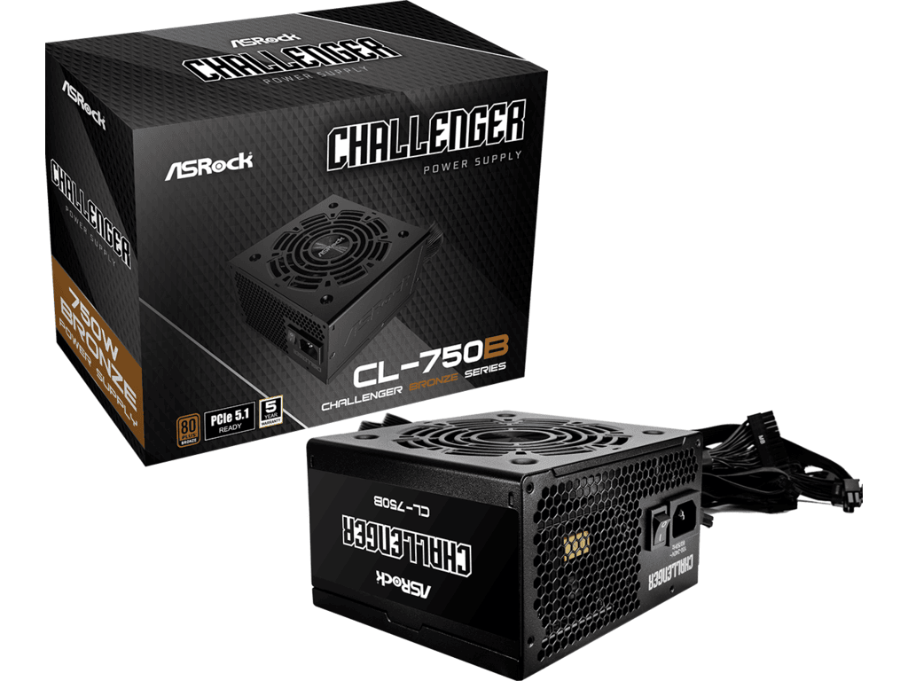 ASROCK PSU 750W, CL-750BChallenger,12cm fan,80+ BronzePCIe 5.1 Ready, 24pin Sleeved - Image 2