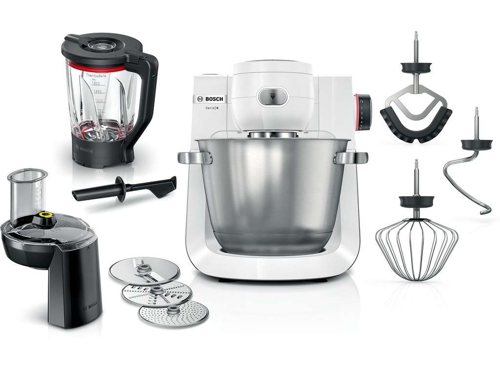 BOSCH kuhinjski aparat MUM 6BIJELA-SREBRNA 1600W,5,5L, 7 Brzina, NOVI DIZAJN