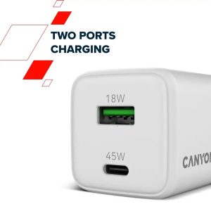 CANYON charger CU45AC GaN 45W 1xPD 1xQC EU White