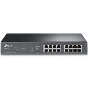 TP-Link TL-SG1016PE 16-Port Gigabit Desktop/Rackmount PoE+ Easy Smart Switch, 16 Gigabit RJ45 ports including 8 PoE+ ports, 110W PoE Power supply, PoE Management, MTU/Port/Tag-based VLAN, QoS, IGMP Snooping, Steel case, Green Ethernet