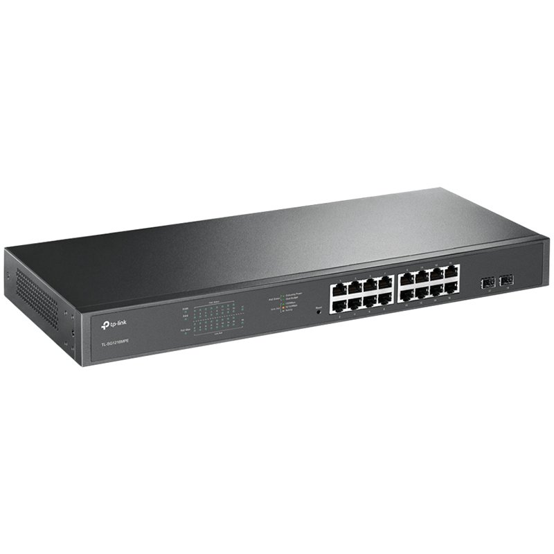 TP-Link TL-SG1218MPE 16-Port Gigabit PoE+ Easy Smart Switch,16 Gigabit PoE+ RJ45 Ports,2 x SFP, 2× combo gigabit SFP slots,802.3at/af,250W PoE Power,1U 19-inch Rack-mountable Steel Case,MTU/Port/Tag-based VLAN,QoS,IGMP Snooping,Web/Utility Management - Image 2