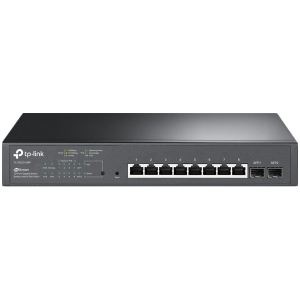 TP-Link SG2210MP Omada 10-Port Gigabit Smart Switch with 8-Port PoE+, 8× G PoE+ ports and 2× G SFP slots, 150 W total PoE budget, Omada app, Static Routing, VLAN, ACL, QoS, IGMP Snooping, Zero-Touch Provisioning, QoS Traffic Prioritization