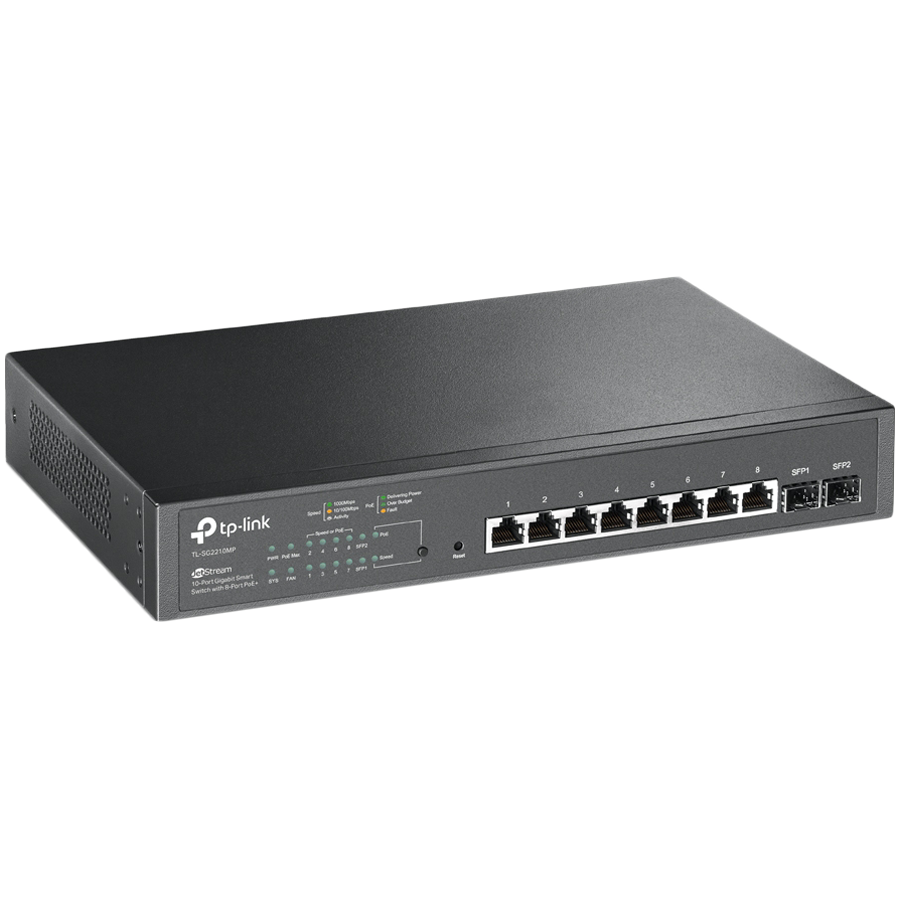 TP-Link SG2210MP Omada 10-Port Gigabit Smart Switch with 8-Port PoE+, 8× G PoE+ ports and 2× G SFP slots, 150 W total PoE budget, Omada app, Static Routing, VLAN, ACL, QoS, IGMP Snooping, Zero-Touch Provisioning, QoS Traffic Prioritization - Image 2