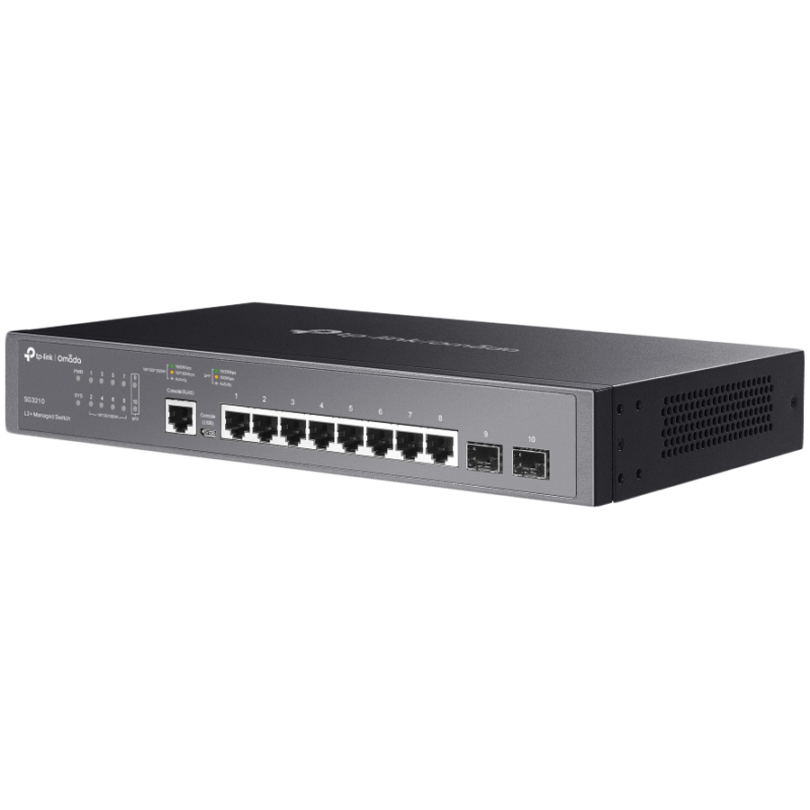 TP-Link SG3210 Omada 8-Port Gigabit L2+ Managed Switch with 2 SFP Slots, 8xGigabit RJ45 ports and 2xGigabit SFP slots, Omada app, Static Routing, VLAN, ACL, QoS, IGMP Snooping, OAM, DDM, ERPS, Zero-Touch Provisioning, Fanless, desktop/rack mounting - Image 2