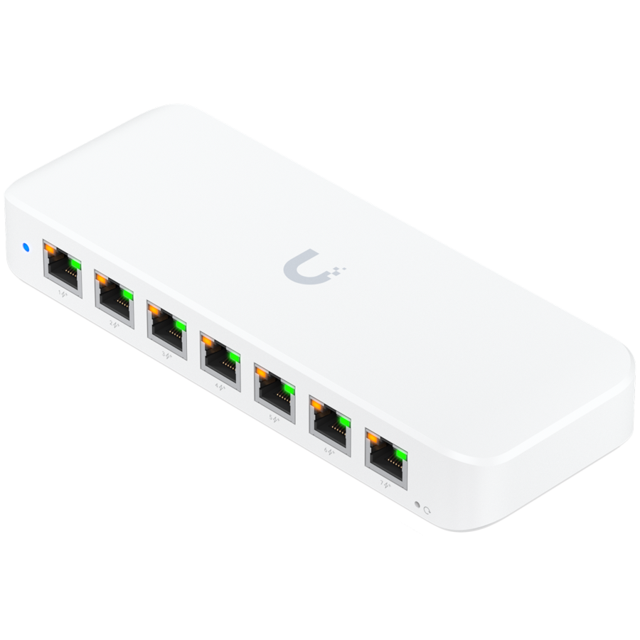 Ubiquiti USW-Ultra-210W-EU compact, Layer 2, 8-port GbE PoE switch with versatile mounting options, 7x GbE PoE+ output ports, GbE port with optional PoE++ input, 202W PoE availability with the included AC power adapter - Image 3