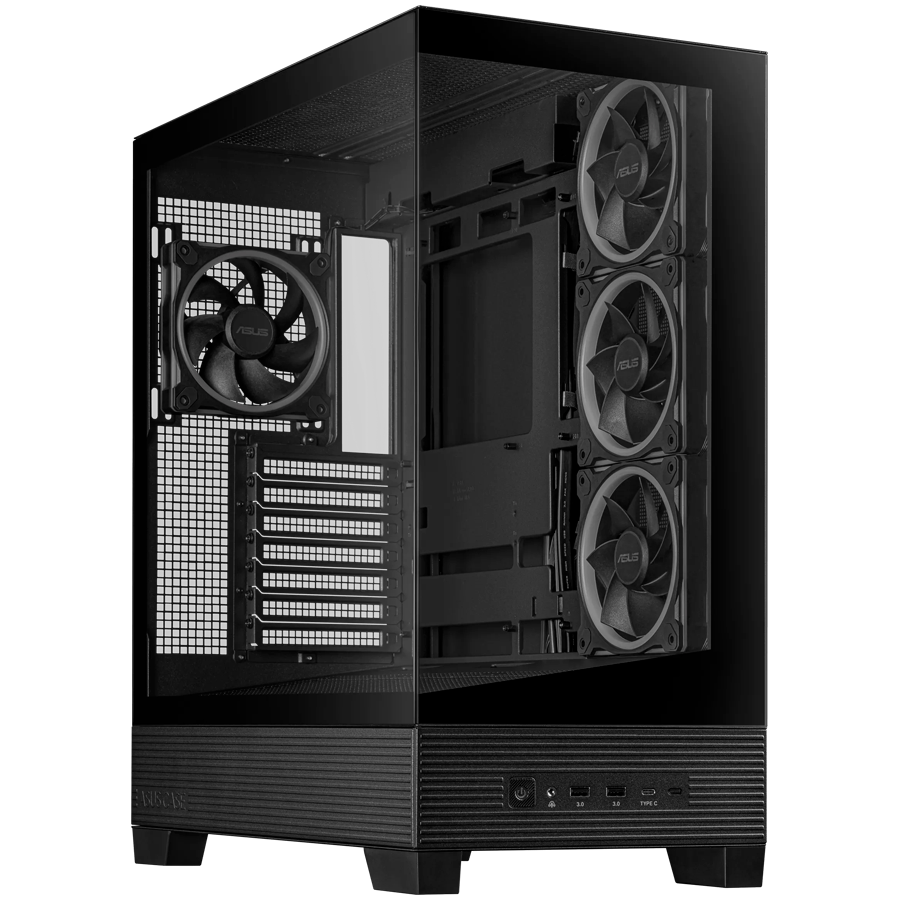 ASUS A31 PLUS Tempered Glass ATX case Black, support for hidden-connector motherboards, 360mm radiators and 380mm graphics cards, four pre-installed ARGB fans and clean cable management - Image 2