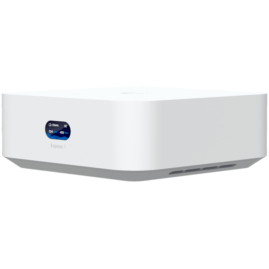Ubiquiti UniFi Express 7 UX7 Mesh-scalable, super-compact 10G Cloud Gateway with integrated WiFi 7, 10 GbE RJ45 WAN port, 2.5 GbE RJ45 LAN port to extend network, up to 30+ UniFi devices and 300+ clients