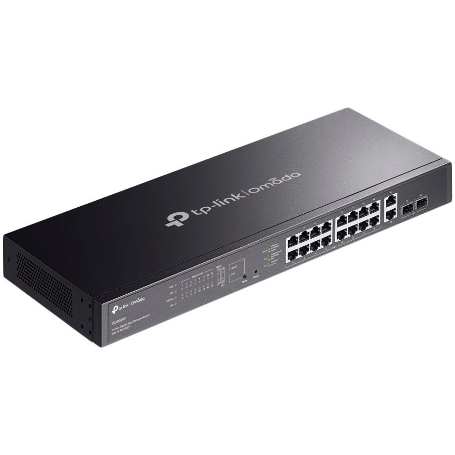 TP-Link ES220GMP Omada 20-Port Gigabit Easy Managed Switch 16 x Gigabit PoE+ Ports, 2 x Gigabit Non-PoE Ports, 2 x Gigabit SFP Ports, 250W PoE Power, Rack-mountable, Omada App, Flow Control, Loopback Detection,Port Isolation,Port Mirroring,LAG,VLAN - Image 2