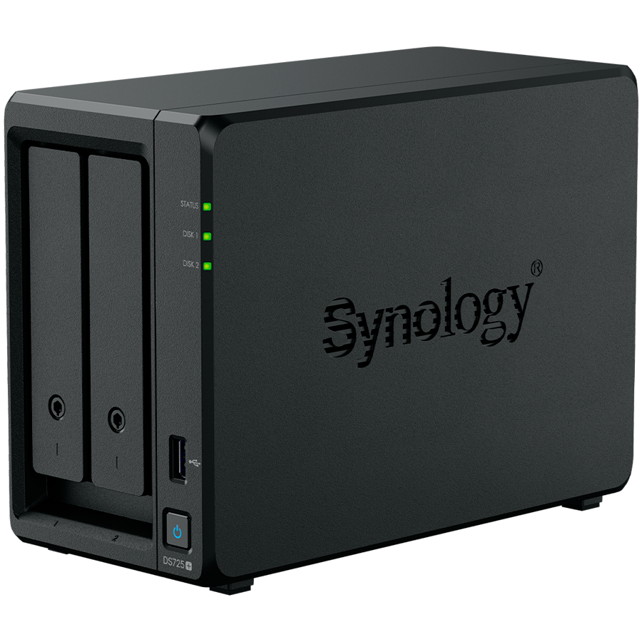 Synology DS725+, Tower, 2-Bays 3.5'' SATA HDD/SSD, 2 x M.2 2280 NVMe SSD, CPU AMD Ryzen R1600 dual-core (4-thread), max. boost up to 3.1 GHz, 4 GB DDR4 ECC SODIMM, 1 x 2.5 GbE, 1 x 1GbE, 1 x USB 3.2, 1 x eSATA USB-C, 1.51 kg, 3y - Image 3