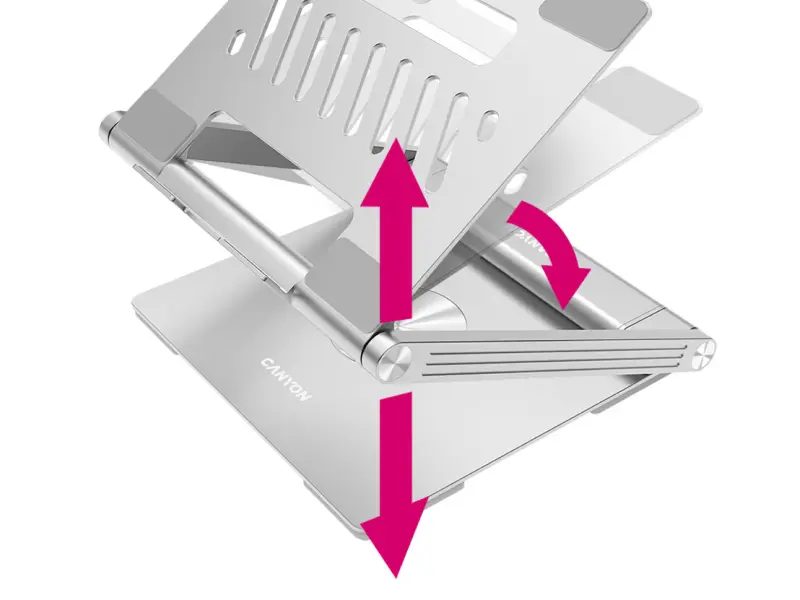 Canyon Laptop stands with hub, TYPE C F to HDMI2.0+2USB3.0+USBC3.0+RJ45+PD, TYEP C TO C cable 1m white with Emarker: HUSB332A, Material: Aluminum case+ABS+PS, Size: 245x240x27.2+/-0.3mm, Weight:1304g - Image 2