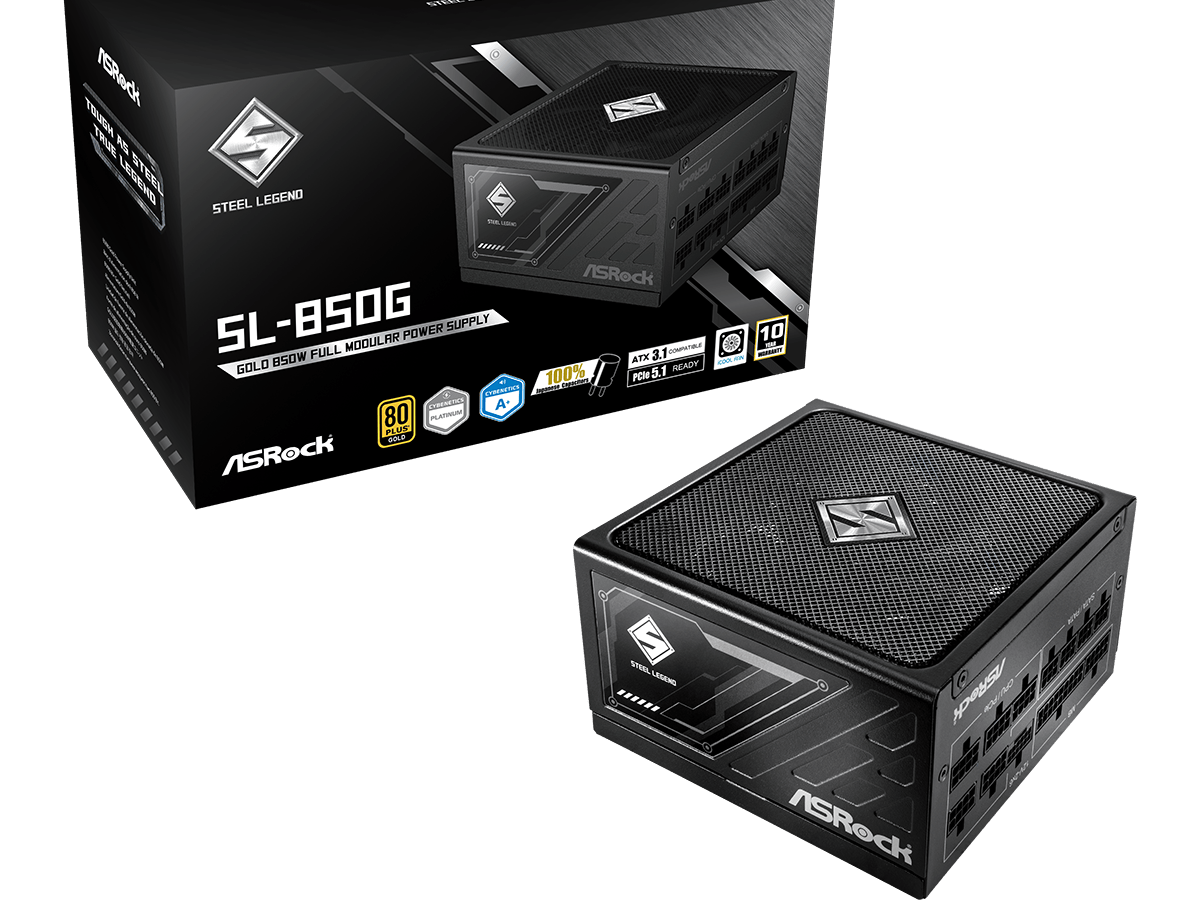 ASROCK PSU 850W GoldFully Modular, 80PLUSATX 3.1, PCIe 5.1, Japanese Capacitors