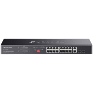 Omada 18-Port Gigabit Rackmount Switch with 16-Port PoE+ PORT: 16× Gigabit PoE+ Ports, 2× Gigabit Non-PoE Ports, 2× Combo Gigabit SFP Slots SPEC: 802.3at/af, 250 W PoE Power, 1U 19-inch Rack-mountable Steel Case FEATURE: Plug and Play