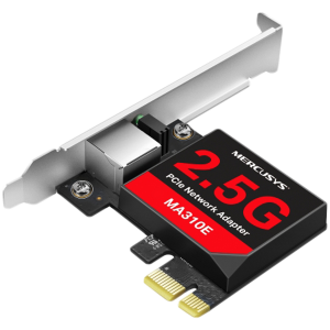 Mercusys MA310E 2.5 Gigabit PCIe Network Adapter, 2.5 Gbps, 1x PCI Express 2.1, 1x 2.5 Gbe RJ45, Full-Height Bracket/Low-Profile Bracket, Wake-on-LAN, Energy-Efficient Ethernet (EEE), Flow Control