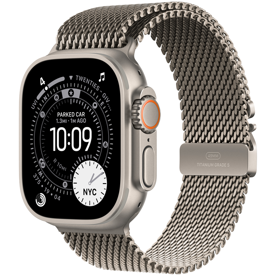 Apple Watch Ultra 3 Cellular 49mm Natural Titanium Case with Natural Titanium Milanese Loop - Large