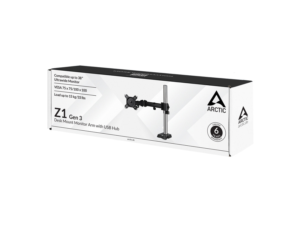 Arctic Z1 Gen 3 (Matt Black)desk monitor arm with USB Hub - Image 4