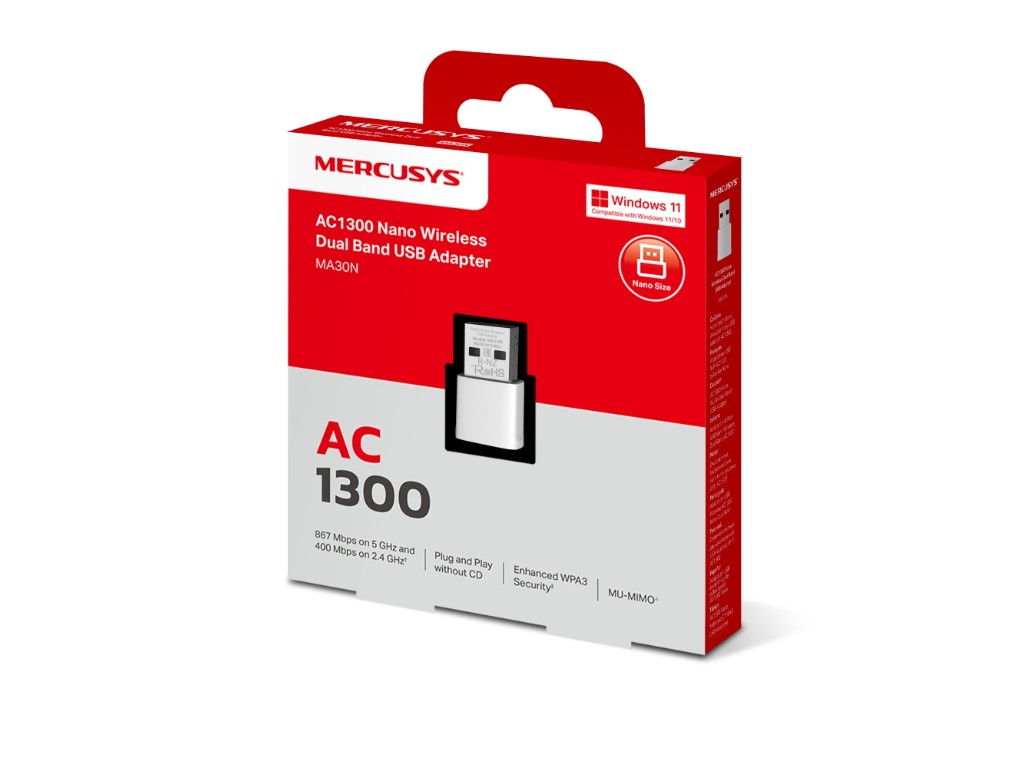Mercusys MA30N AC1300Wireless Nano Dual Band, USB Adapter