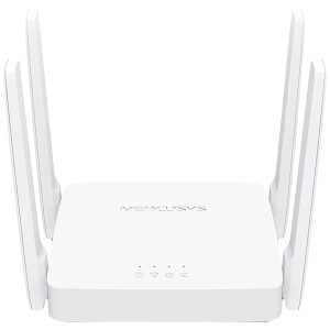 Mercusys AC10 AC1200 Wireless Dual Band Router, 300 Mbps at 2.4 GHz + 867 Mbps at 5 GHz, 4 × 5 dBi Fixed External Antennas, 2× 10/100 Mbps LAN Ports, 1× 10/100 Mbps WAN Port, Access Point Mode, Beamforming, MU-MIMO, Parental Controls, Guest