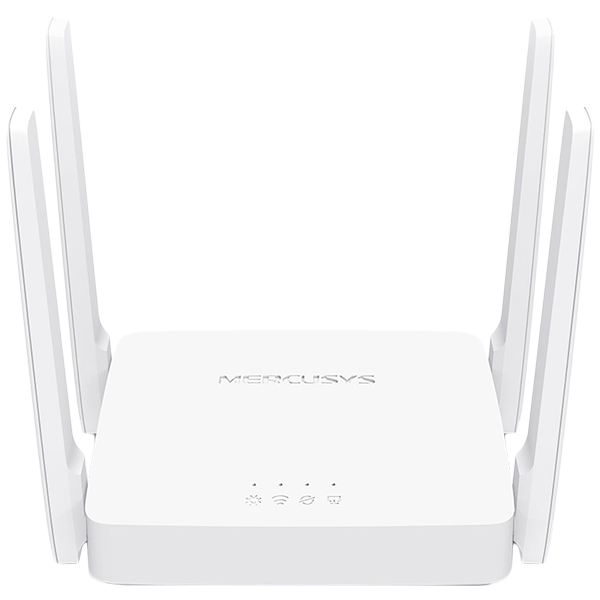 Mercusys AC10 AC1200 Wireless Dual Band Router, 300 Mbps at 2.4 GHz + 867 Mbps at 5 GHz, 4 × 5 dBi Fixed External Antennas, 2× 10/100 Mbps LAN Ports, 1× 10/100 Mbps WAN Port, Access Point Mode, Beamforming, MU-MIMO, Parental Controls, Guest