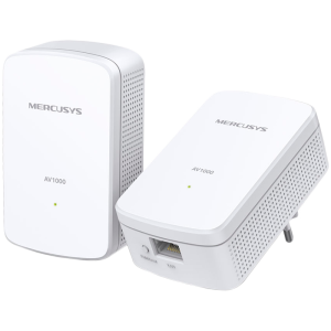 Mercusys MP500KIT AV1000 Gigabit Powerline Starter Kit, 1000 Mbps High-Speed, Advanced HomePlug AV2, 1 x Gigabit Port, Power Saving, Range : 300 Meters over electrical circuit, Powerline Security: 128-bit AES, Plug and Play