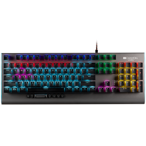 CANYON Interceptor GK-8, Wired multimedia gaming keyboard with lighting effect, 20pcs rainbow LED & 19pcs RGB light, Numbers 104keys, EN double injection layout, cable length 1.8M, 446*160*40mm, 0.98kg, color Dark grey