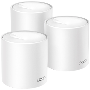 TP-Link Deco X10 (3-pack) AX1500 Whole Home Mesh Wi-Fi 6 System, 300 Mbps at 2.4 GHz + 1201 Mbps at 5 GHz,Internal Antennas, 2× Gigabit Ports (WAN/LAN auto-sensing),Deco App, Router/AP Mode, IPv6, IPTV, Parental Controls, QoS, OFDMA, MU-MIMO, WPA3