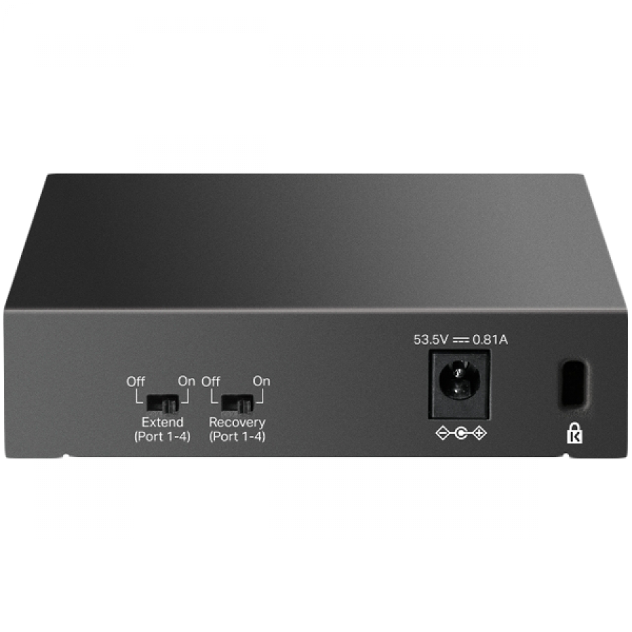 TP-Link LS105LP 5-Port 10/100 Mbps Desktop Switch with 4-Port PoE, 4× 10/100 Mbps PoE Ports, 1× 10/100 Mbps Non-PoE Port, 802.3af, 41 W PoE Power, Desktop Steel Case, Extend Mode for 250m PoE Transmitting, PoE Auto Recovery, Plug and Play - Image 3