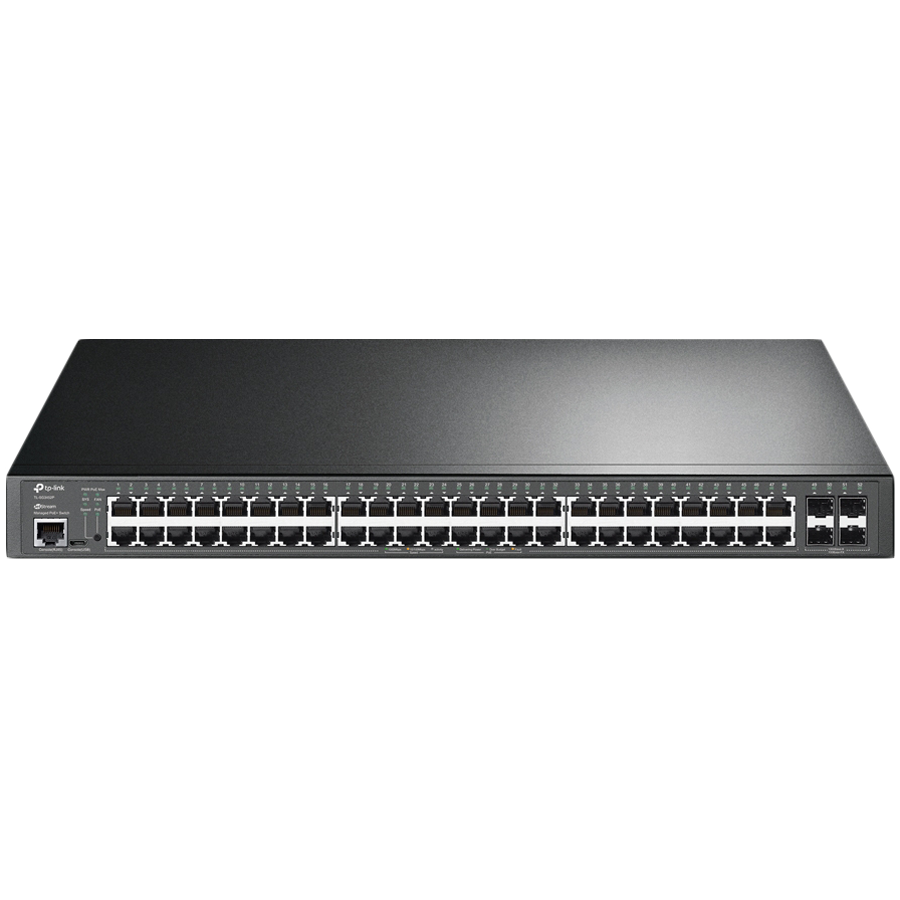 TP-Link SG3452P Omada 52-Port Gigabit L2+ Managed Switch with 48-Port PoE+, 48×Gigabit 802.3af/at PoE+ ports and 4×Gigabit SFP slots, 384 W total PoE budget,SDN, Omada app, Static Routing,VLAN,ACL,QoS, IGMP Snooping, ERPS, Zero-Touch Provisioning