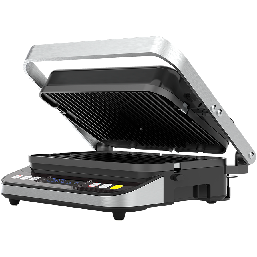 AENO ''Electric Grill EG1: 2000W, 3 heating modes - Upper Grill, Lower Grill, Both Grills Defrost, Max opening angle -180°, Temperature regulation, Timer, Removable double-sided plates, Plate size 320*220mm''