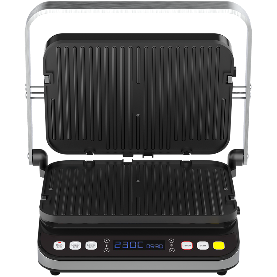AENO ''Electric Grill EG1: 2000W, 3 heating modes - Upper Grill, Lower Grill, Both Grills Defrost, Max opening angle -180°, Temperature regulation, Timer, Removable double-sided plates, Plate size 320*220mm'' - Image 3