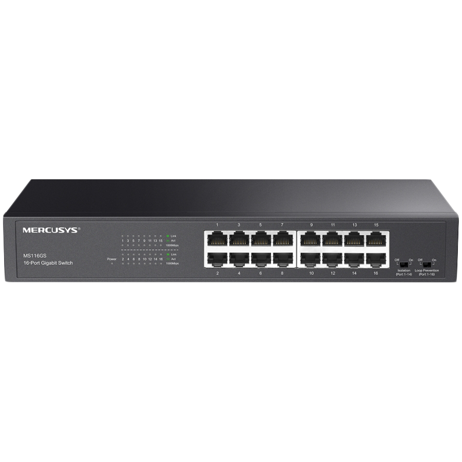 Mercusys MS116GS 16-Port Gigabit Desktop/Rackmount Switch, 16x10/100/1000 Mbps Auto-Negotiation RJ45 port supporting Auto-MDI/MDIX, Isolation Mode, Loop Prevention, Durable Metal Casing, Plug and Play - Image 2