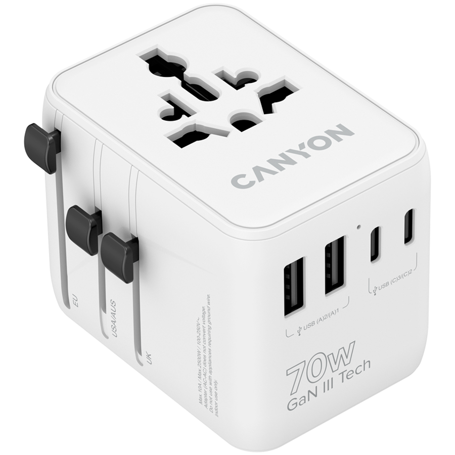 CANYON Travel Adapter OnTour 70 EU/UK/US/AUS 70W White - Image 2