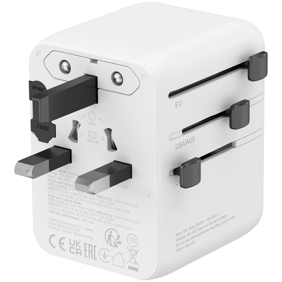 CANYON Travel Adapter OnTour 70 EU/UK/US/AUS 70W White - Image 3