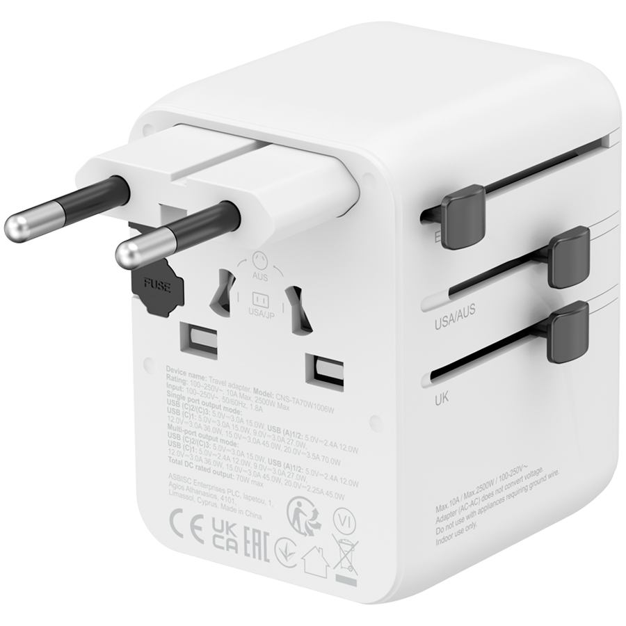 CANYON Travel Adapter OnTour 70 EU/UK/US/AUS 70W White - Image 4