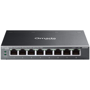 TP-Link ES208GP Omada 8-Port Gigabit Easy Managed Switch with 8-Port PoE+, 8x G PoE+ Ports, 802.3at/af, 64 W PoE Power, Desktop Steel Case and Fanless,Omada App, Flow Control, Loopback Detection, Port Isolation, Port Mirroring, LAG, VLAN, IGMP Snoop