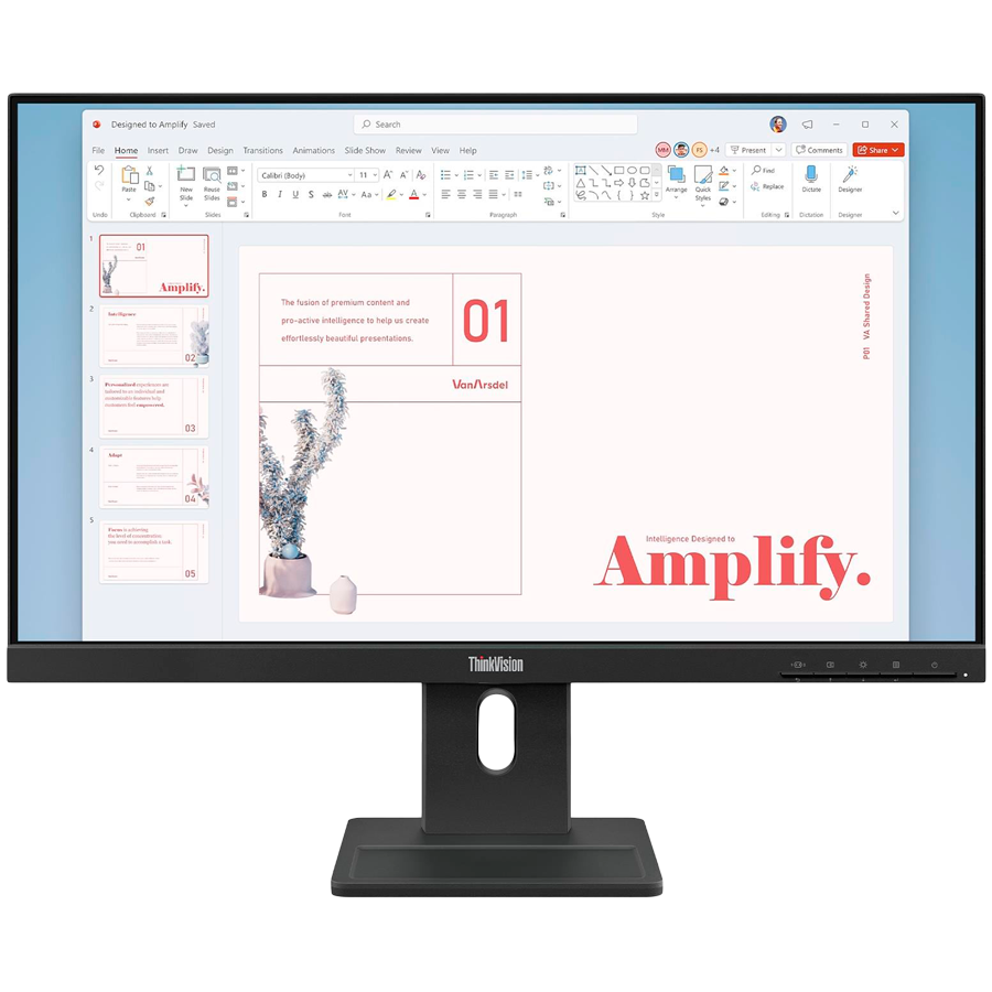 ThinkVision E24-40, 23.8" IPS, 1920x1080 FHD, 1300:1, 250 nits, 100Hz, 178 / 178, 16:9, 4/6ms, HDMI, DP, VGA, 2x 2w, Tilt, Swivel, Pivot, Height Adjust Stand, VESA, Raven Black, 3Yr