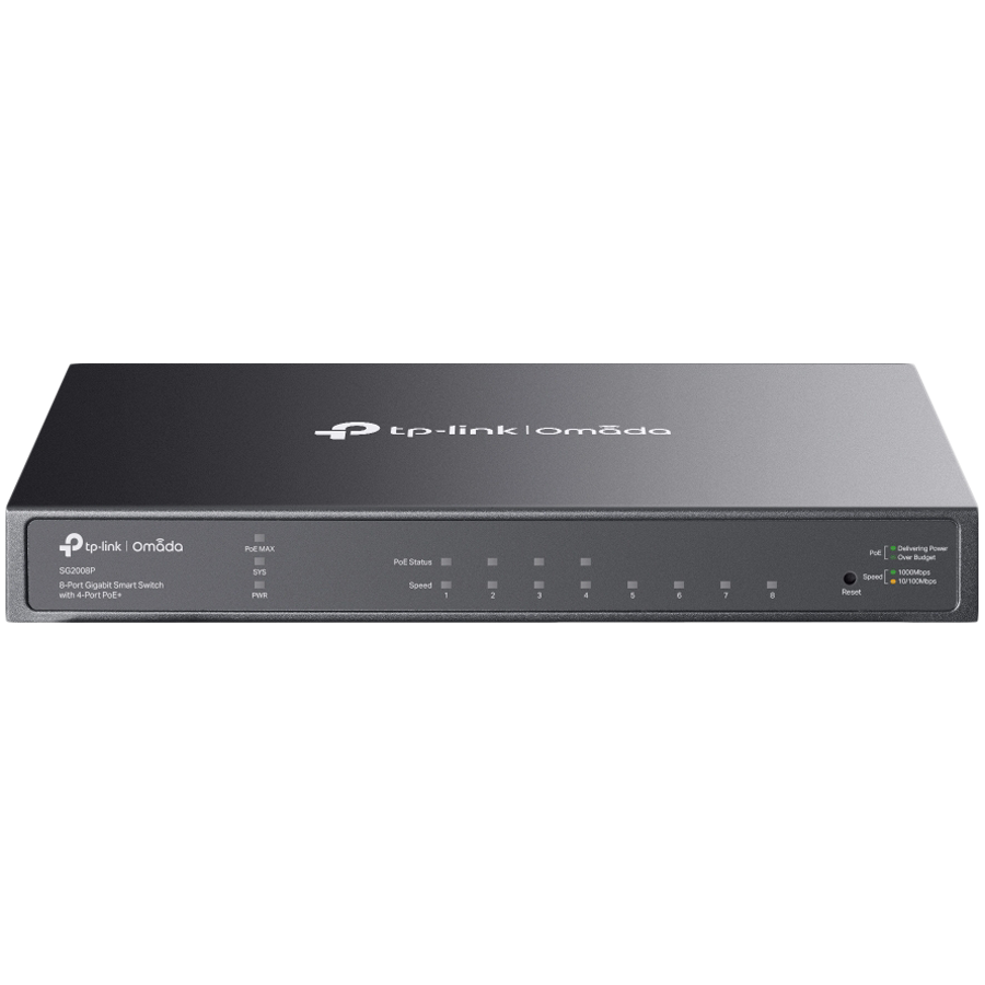 Omada 8-Port Gigabit Smart Switch with 4-Port PoE+ 4× Gigabit PoE+ Ports 802.3at/af, 62 W PoE Power, Desktop Steel Case Integration with Omada SDN Controller