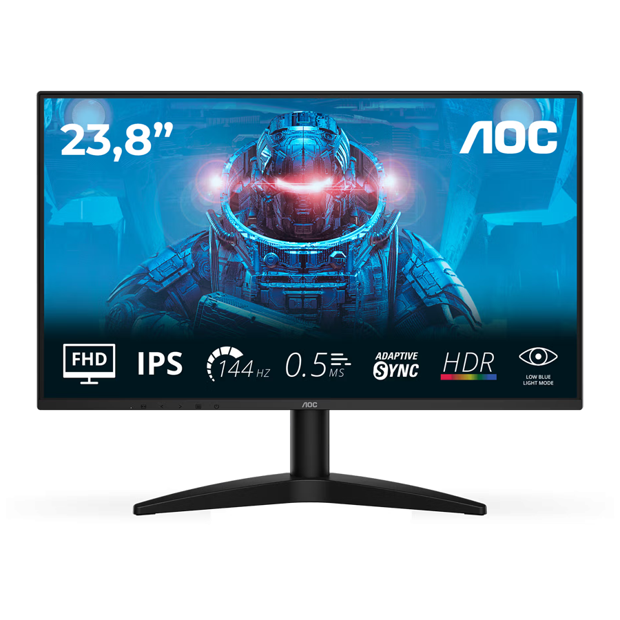 AOC Monitor LED 24B36X Gaming IPS 1920x1080 144Hz HDR10 0.5ms Adaptive Sync HDMI DP Audio Out Tilt 3y