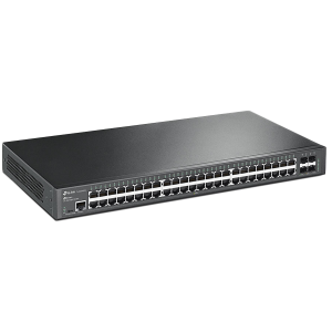 Omada 48-Port Gigabit L2+ Managed Switch 48× Gigabit RJ45 Ports, 4× 10G SFP+ Slots, RJ45/Micro-USB Console Port 1U 19-inch Rack-mountable Steel Case Integration with Omada SDN Controller