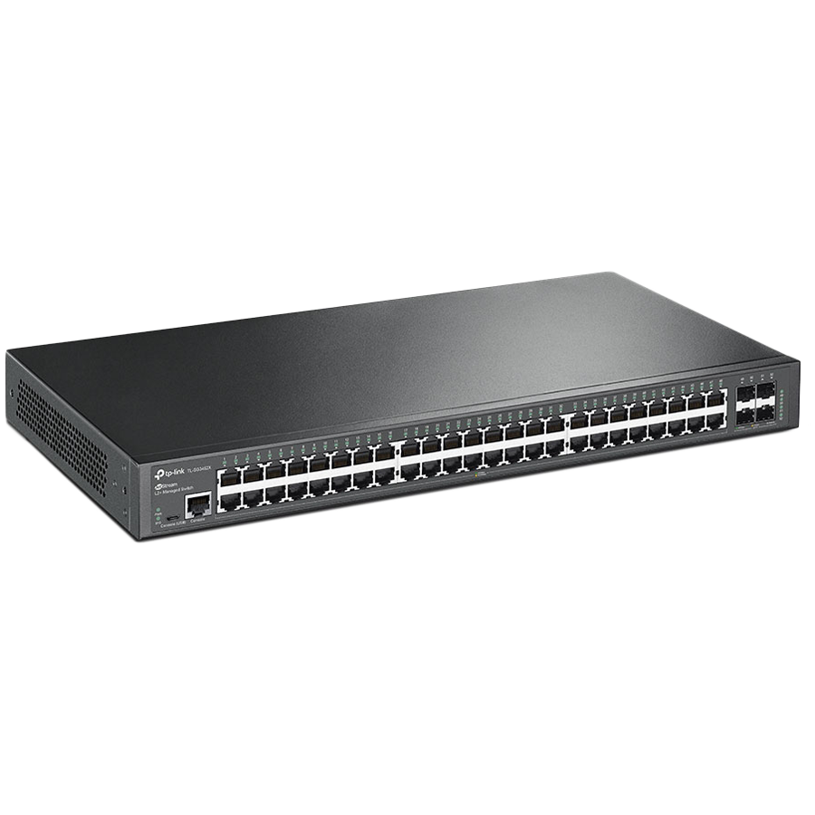 Omada 48-Port Gigabit L2+ Managed Switch 48× Gigabit RJ45 Ports, 4× 10G SFP+ Slots, RJ45/Micro-USB Console Port 1U 19-inch Rack-mountable Steel Case Integration with Omada SDN Controller