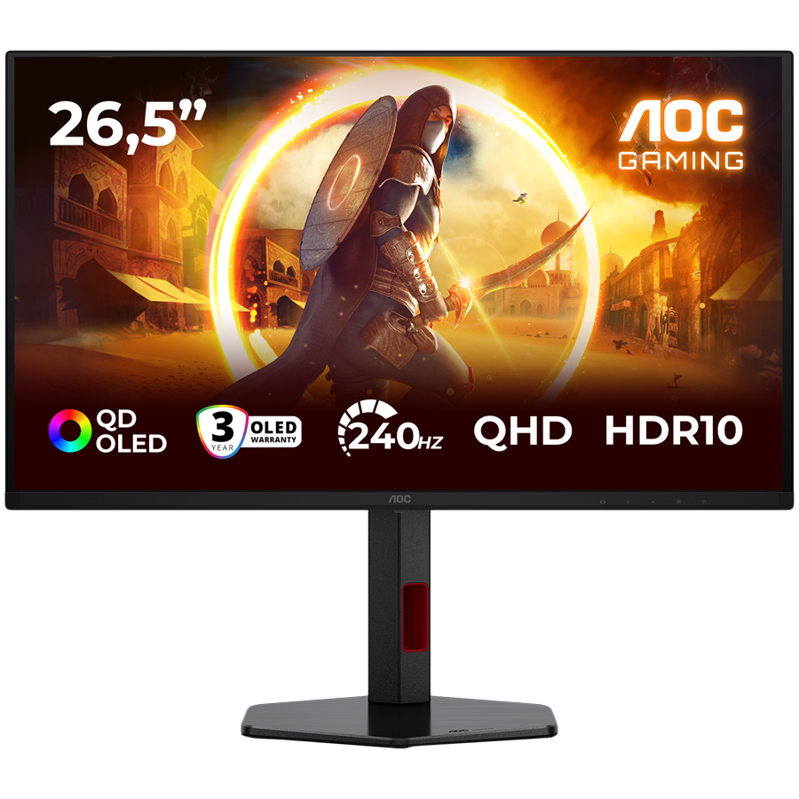 AOC Monitor Gaming OLED Q27G4ZDR 27" (26.5 viewable), QHD (2560x1440), QD-OLED, 240Hz, 0.03ms, 400 cd/m2, Adaptive Sync, G-Sync Compatible, HDR10, USB hub, 2x HDMI 2.1, 1x DP 1.4, Full Ergo - Image 2