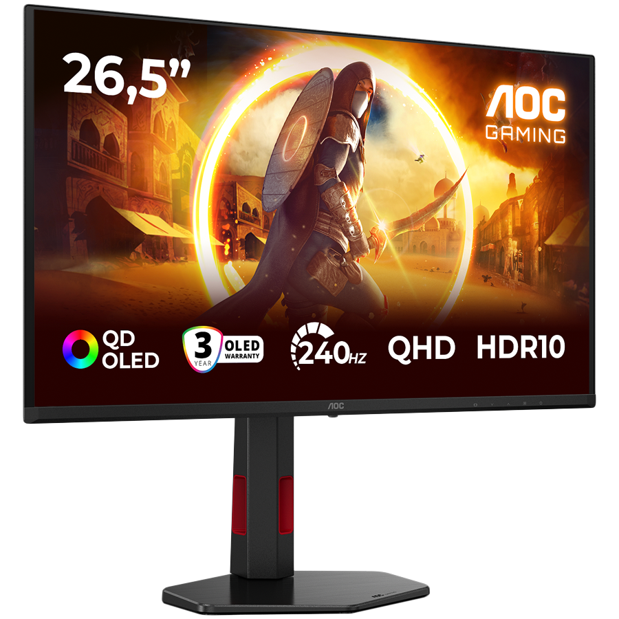 AOC Monitor Gaming OLED Q27G4ZDR 27" (26.5 viewable), QHD (2560x1440), QD-OLED, 240Hz, 0.03ms, 400 cd/m2, Adaptive Sync, G-Sync Compatible, HDR10, USB hub, 2x HDMI 2.1, 1x DP 1.4, Full Ergo - Image 3