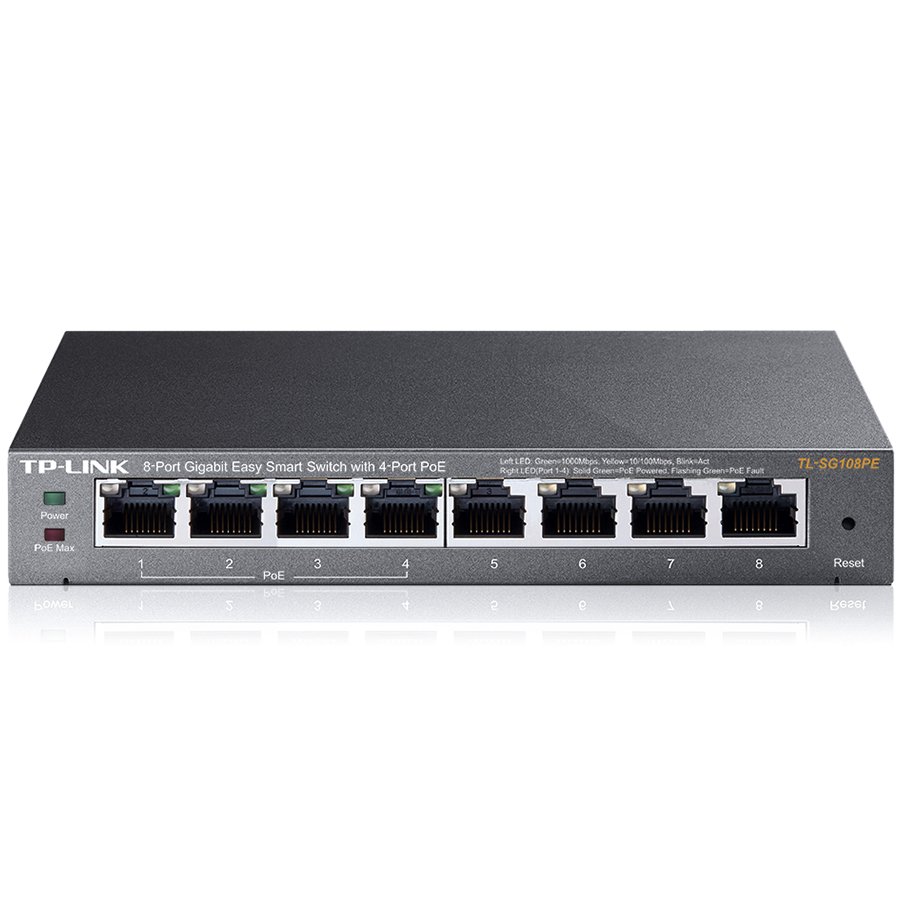 TP-Link TL-SG108PE 8-Port Gigabit Desktop PoE+ Easy Smart Switch, 8 Gigabit RJ45 ports including 4 PoE+ ports, 64W PoE Power supply, MTU/Port/Tag-based VLAN, QoS, IGMP Snooping, PoE Auto Recovery, PD Detection,Intelligent Power Management,steel case - Image 2