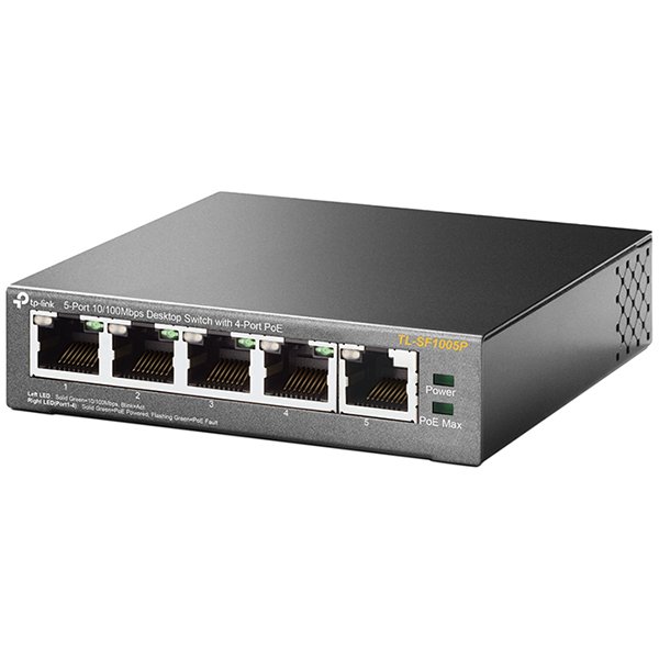 TP-Link TL-SF1005P 5-Port 10/100Mbps Desktop Switch with 4-Port PoE+, 5 x 10/100Mbps RJ45 ports including 4 PoE+ ports, 67W PoE Power supply, steel case, Plug and Play, with PoE Transmission for Surveillance up to 250 m, Priority mode button - Image 2