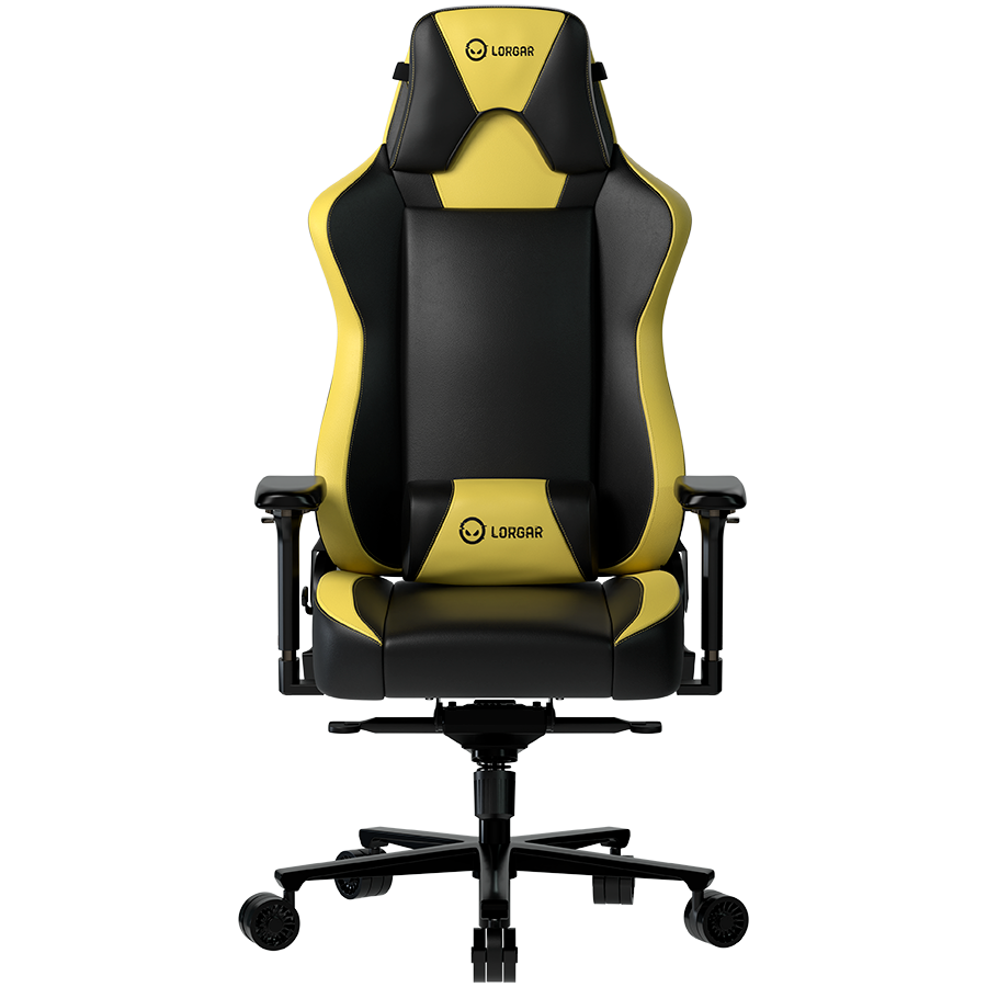 LORGAR Base 311, Gaming chair, PU eco-leather, 1.8 mm metal frame, multiblock mechanism, 4D armrests, 5 Star aluminium base, Class-4 gas lift, 75mm PU casters, Black + yellow - Image 2