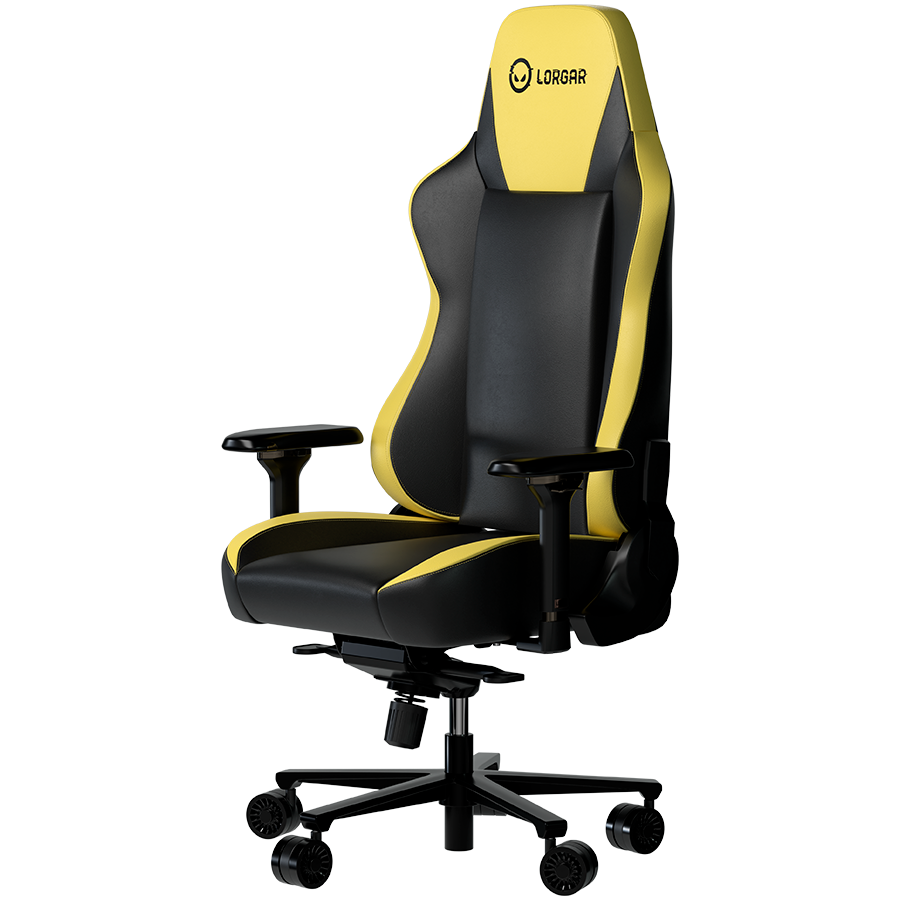 LORGAR Base 311, Gaming chair, PU eco-leather, 1.8 mm metal frame, multiblock mechanism, 4D armrests, 5 Star aluminium base, Class-4 gas lift, 75mm PU casters, Black + yellow - Image 3